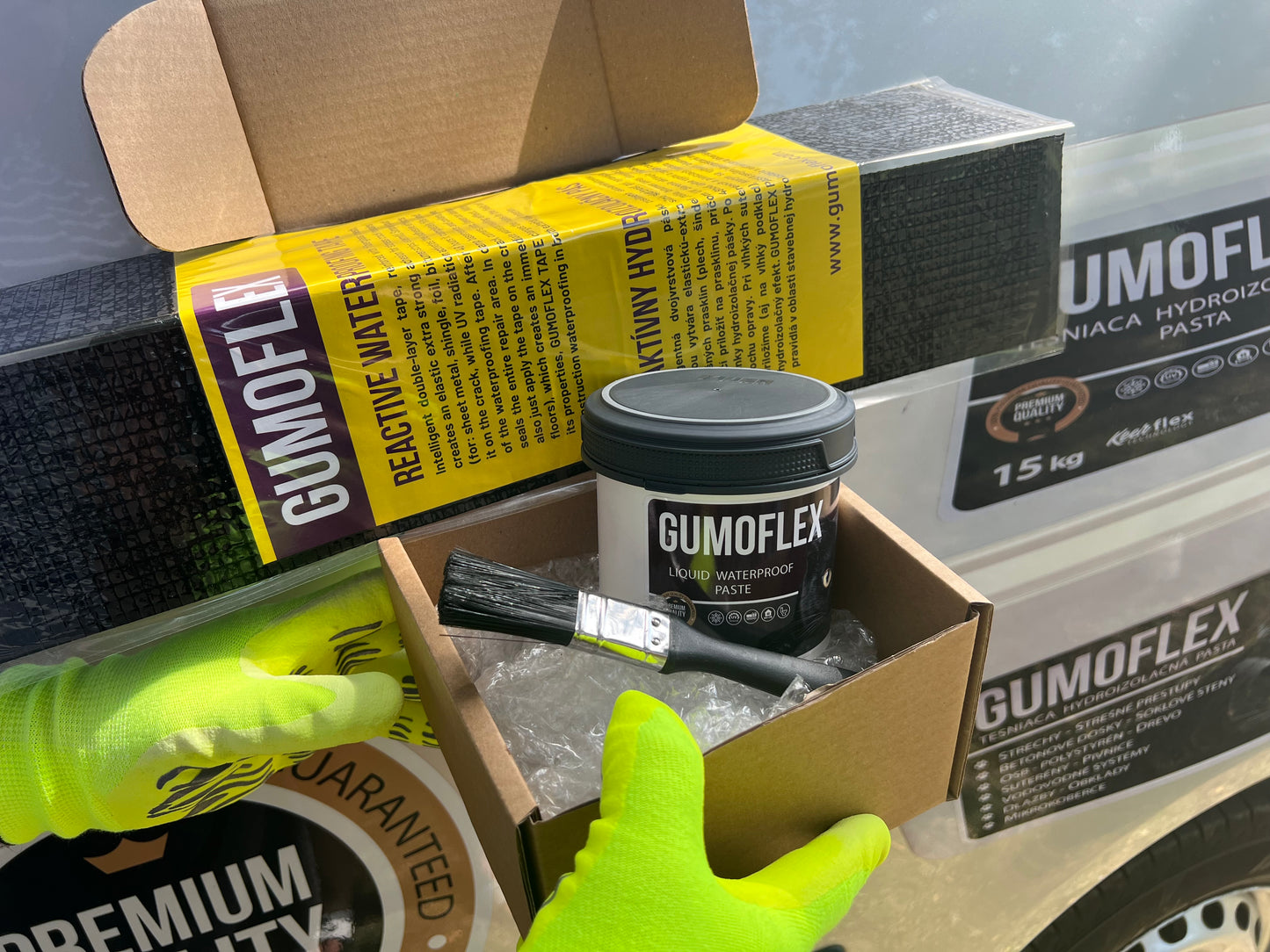 Univerzalny opravný set GUMOFLEX-0,5kg+2x reaktívna hydroizolačná páska 100x500 mm+štetec